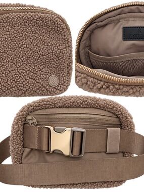 Kyodan Taupe Sherpa Belt Bag with Gold Buckle